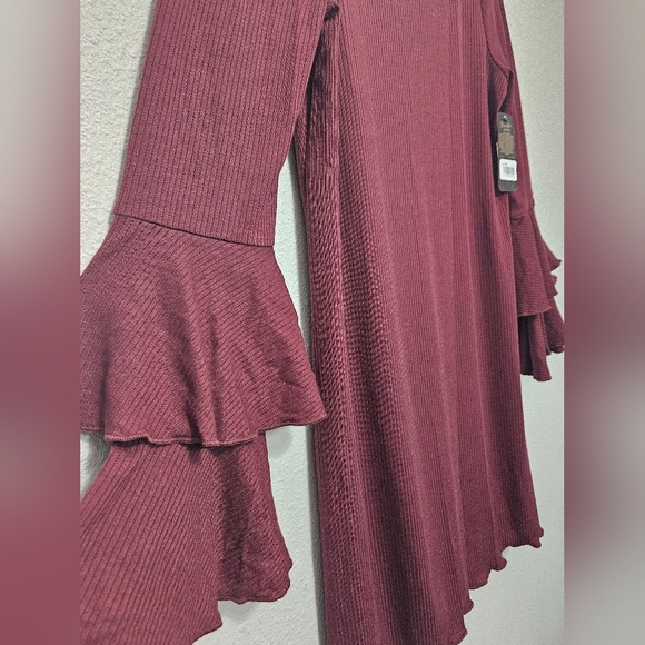 Wrangler Retro NWT small 3/4 bell flare sleeve maroon ribbed mini dress Western - Picture 7 of 8